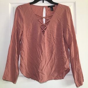 Forever 21 Pink Lace Up Blouse